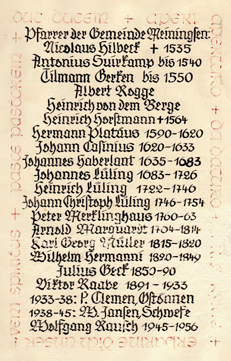 Unvollständige Liste der Pfarrer der Gemeinde Meiningsen